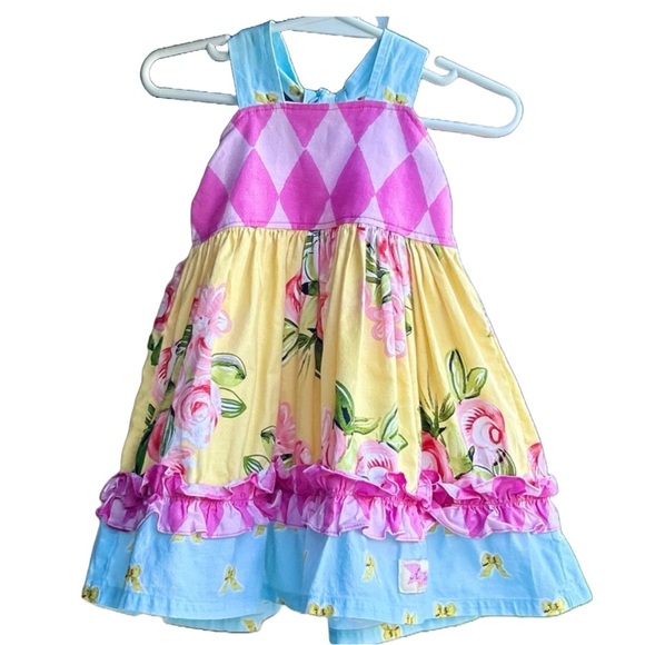 Girls boutique yellow/pink/blue floral sleeveless Dress with ruffles 18m - Picture 9 of 12